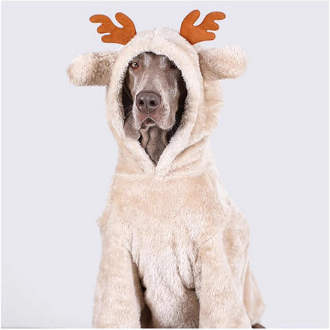 Medium Large Dog Clothing Christmas Elk Shape Coral Fleece Hoodie Winter Dog Cloth