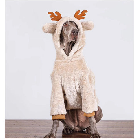 Medium Large Dog Clothing Christmas Elk Shape Coral Fleece Hoodie Winter Dog Cloth