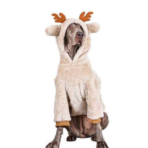 Medium Large Dog Clothing Christmas Elk Shape Coral Fleece Hoodie Winter Dog Cloth