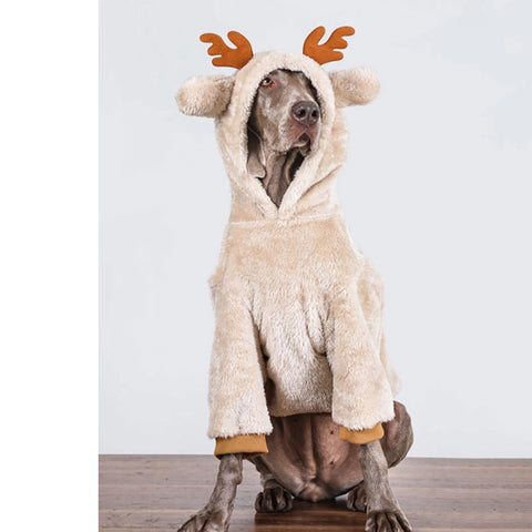 Medium Large Dog Clothing Christmas Elk Shape Coral Fleece Hoodie Winter Dog Cloth