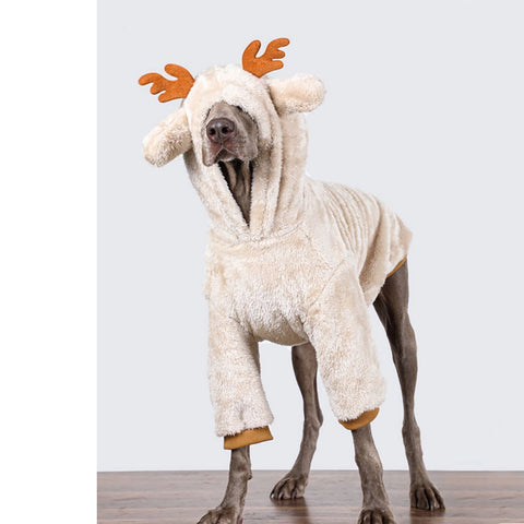 Medium Large Dog Clothing Christmas Elk Shape Coral Fleece Hoodie Winter Dog Cloth