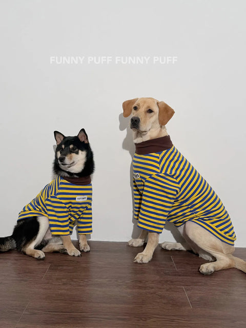 Yellow Striped Soft Cotton Big Dog Clothes for Large Medium Dog