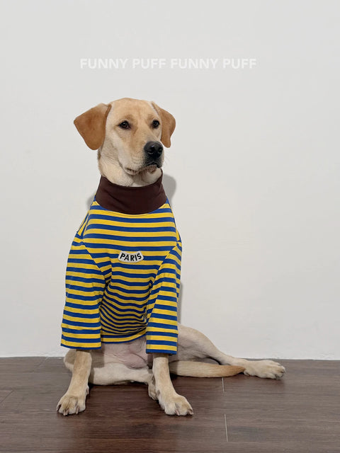 Yellow Striped Soft Cotton Big Dog Clothes for Large Medium Dog