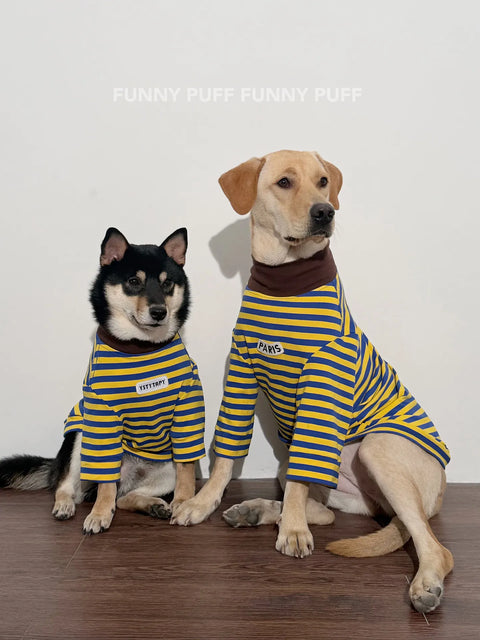 Yellow Striped Soft Cotton Big Dog Clothes for Large Medium Dog