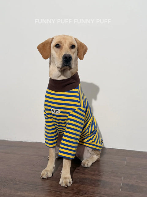 Yellow Striped Soft Cotton Big Dog Clothes for Large Medium Dog