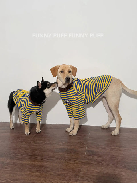 Yellow Striped Soft Cotton Big Dog Clothes for Large Medium Dog