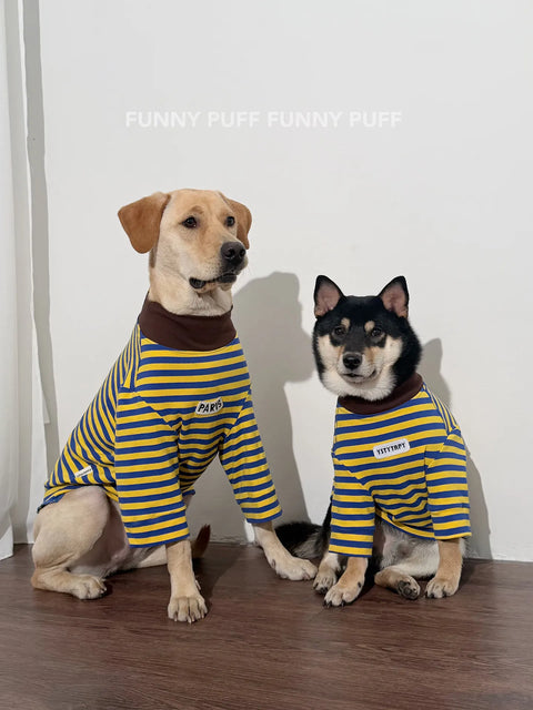 Yellow Striped Soft Cotton Big Dog Clothes for Large Medium Dog